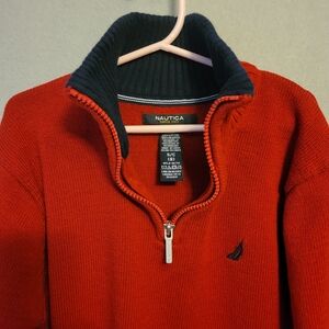 Nautica Boys's 1/4 Zip  Red Sweater With Navy Accents. Size S/8